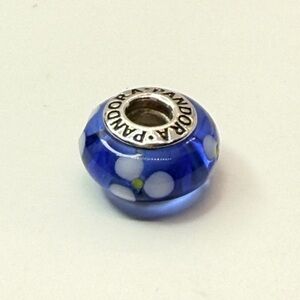 Pandora Cobalt Blue White Floral Murano Glass Charm 925 ALE